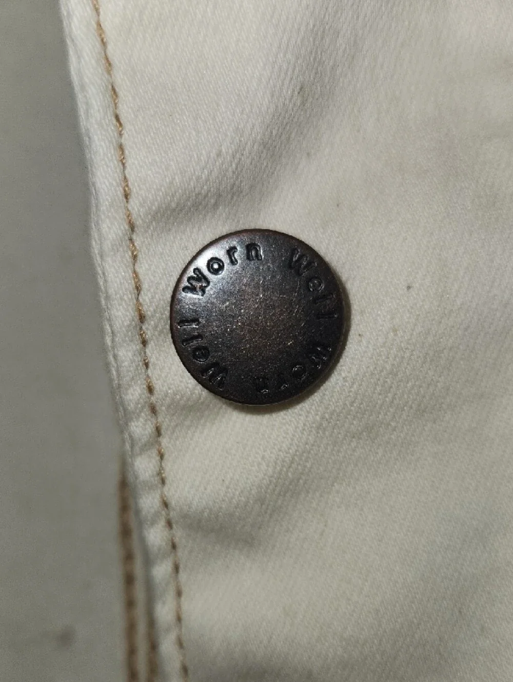 Well Worn Cream Jean Jacket - Utility Style - Picture 3 of 7